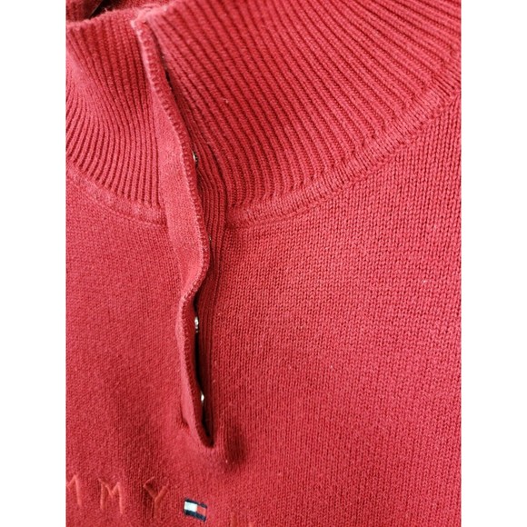TOMMY HILFIGER WOMEN'S SZ L RED 1/4 snap RIB KNIT COTTON SPELLOUT SWEATER - Picture 3 of 9